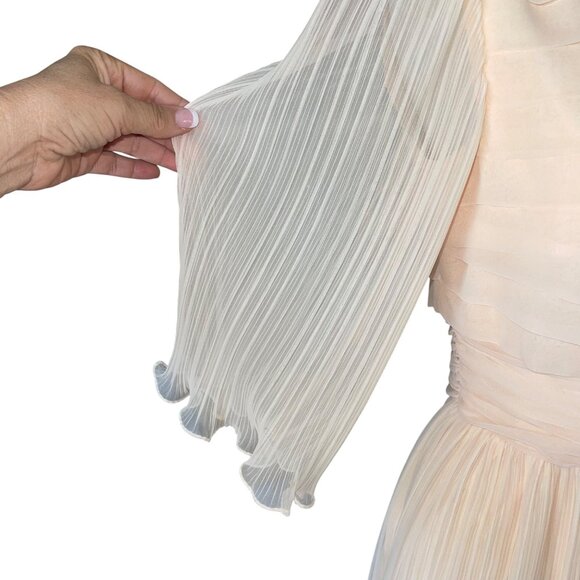 Miss Elliette Vintage Womens Dress Size Small Peach Pleated Chiffon Maxi - Picture 5 of 11